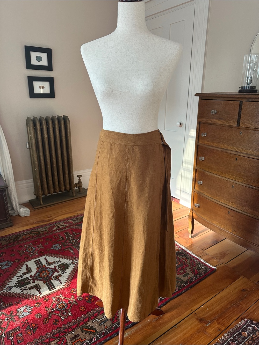 Zara Camel-Brown A-Line Linen Wrap Skirt